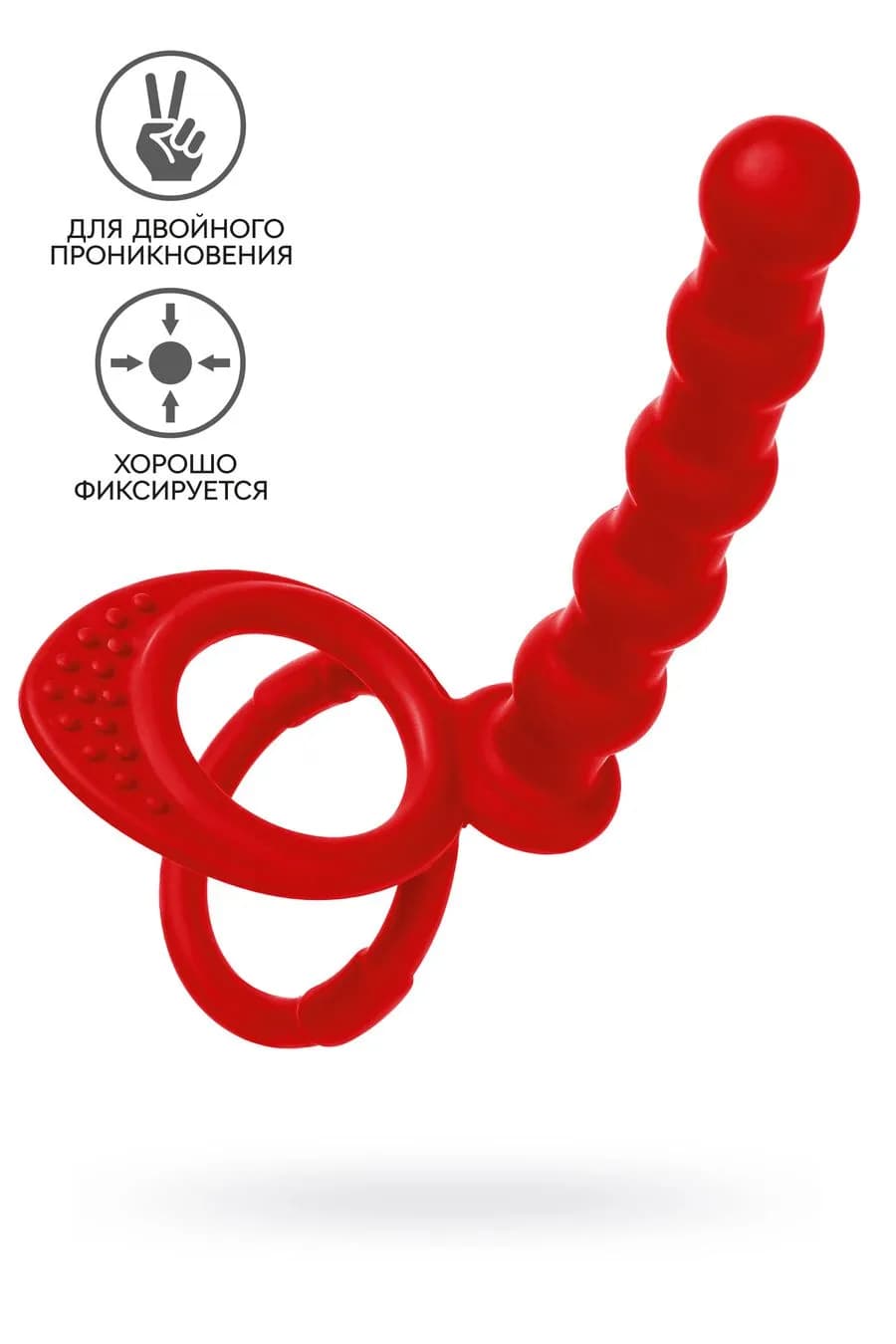 Насадка на пенис для двойного проникновения Black&amp;Red by TOYFA, силикон, красная, 19,5 см