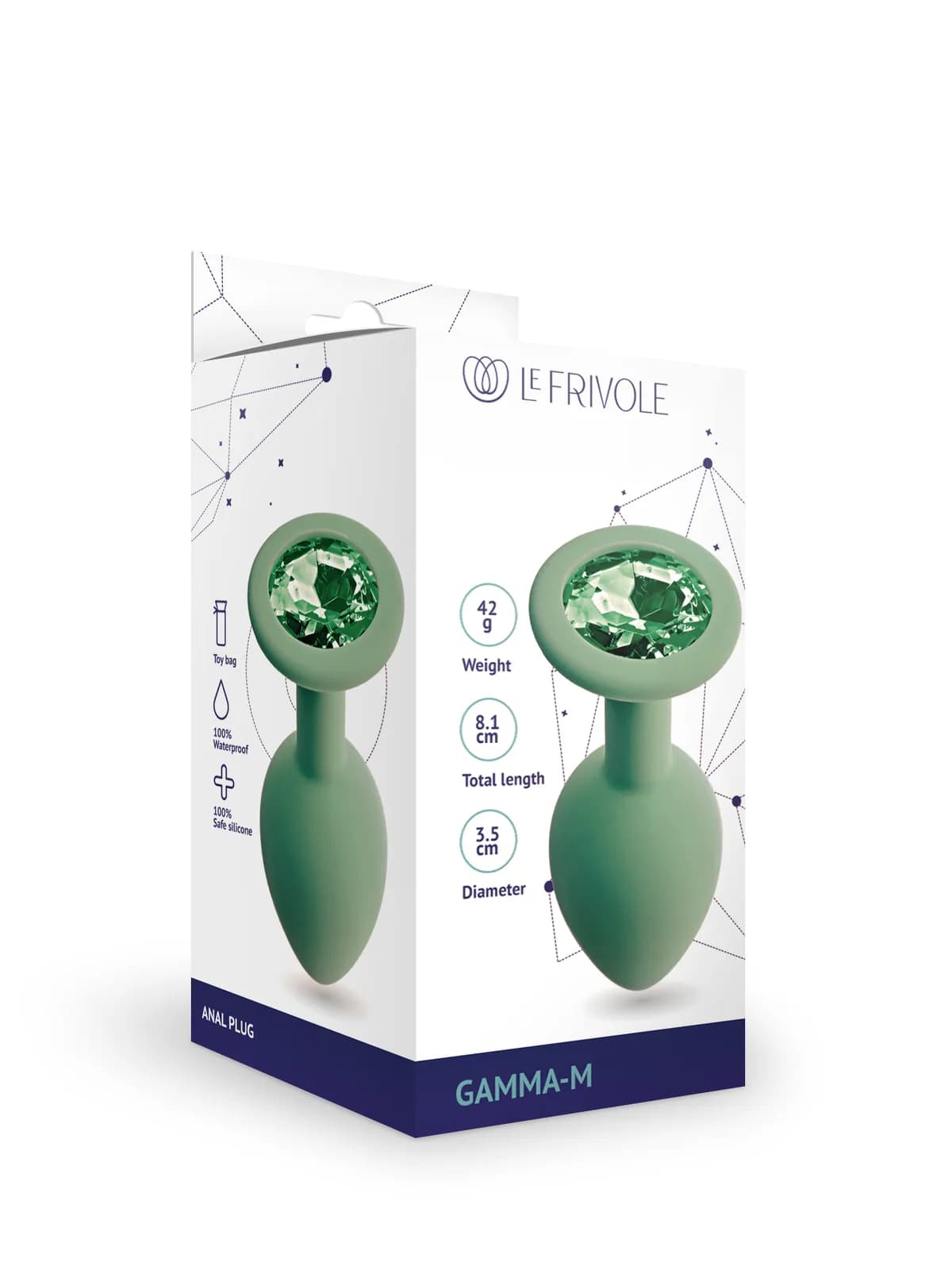 Анальная пробка с зеленым кристаллом Gamma, цвет салатовый (CORE)