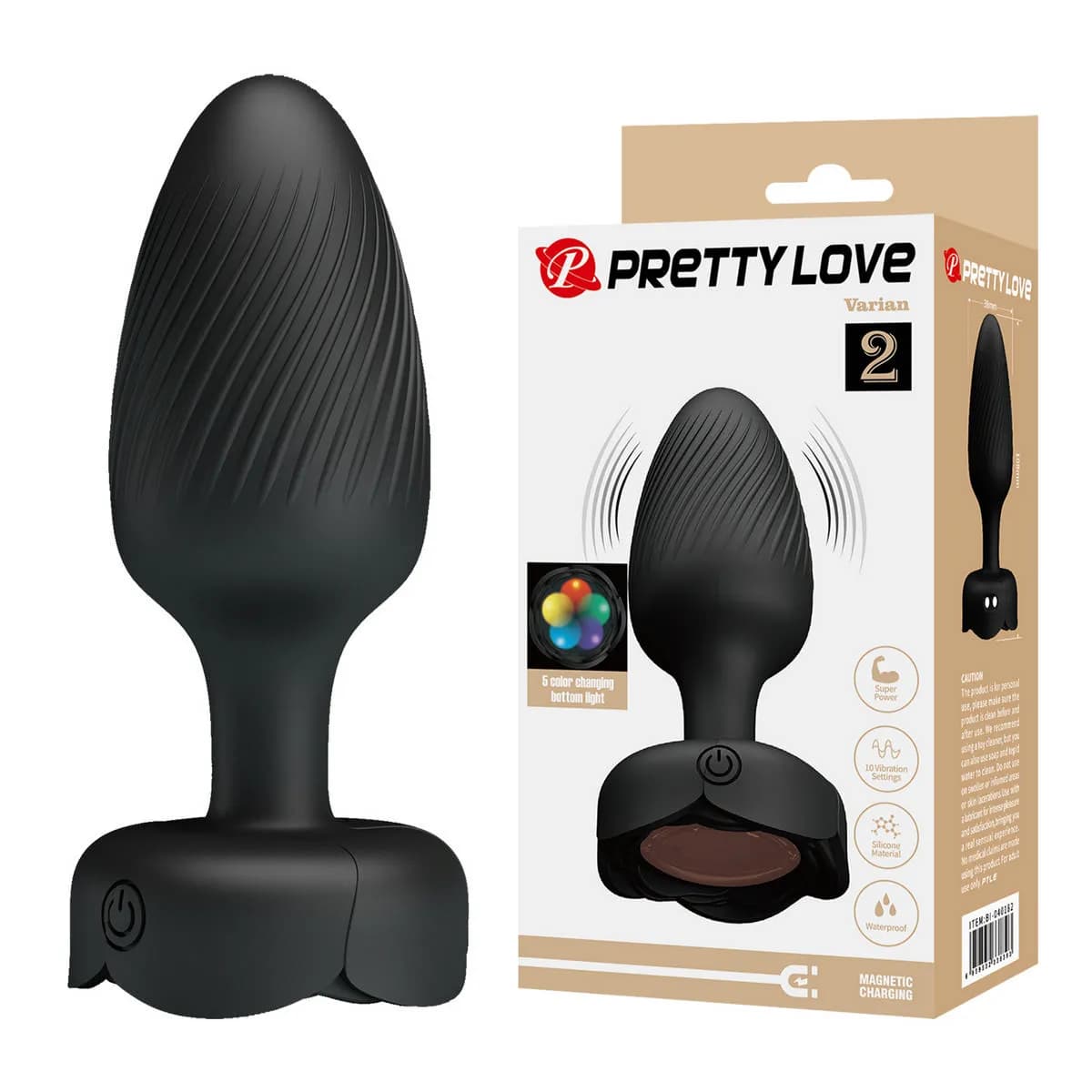 Анальная вибропробка с разноцветной подсветкой VARIAN Baile Pretty Love, c вибрацией, длина 10.80 см, диаметр 3.80 см