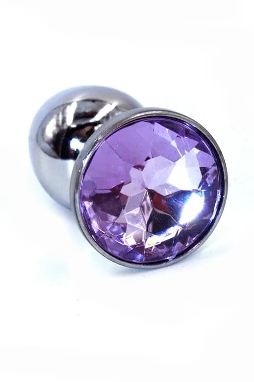 Серебряная анальная пробка с нежно-фиолетовым кристаллом (Small) Вес: 140 гр.