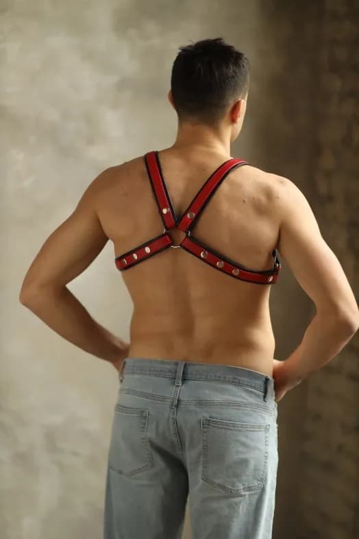 Портупея мужская Black-Red из натуральной кожи
