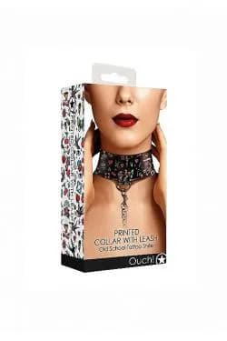 Ошейник Printed Collar With Leash Old School Tattoo Style