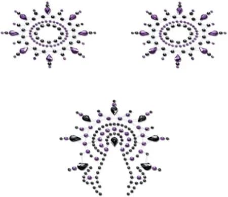 Набор стикеров Breast & Pubic Jewelry Crystal Stiker черный и сиреневый, 3 шт.