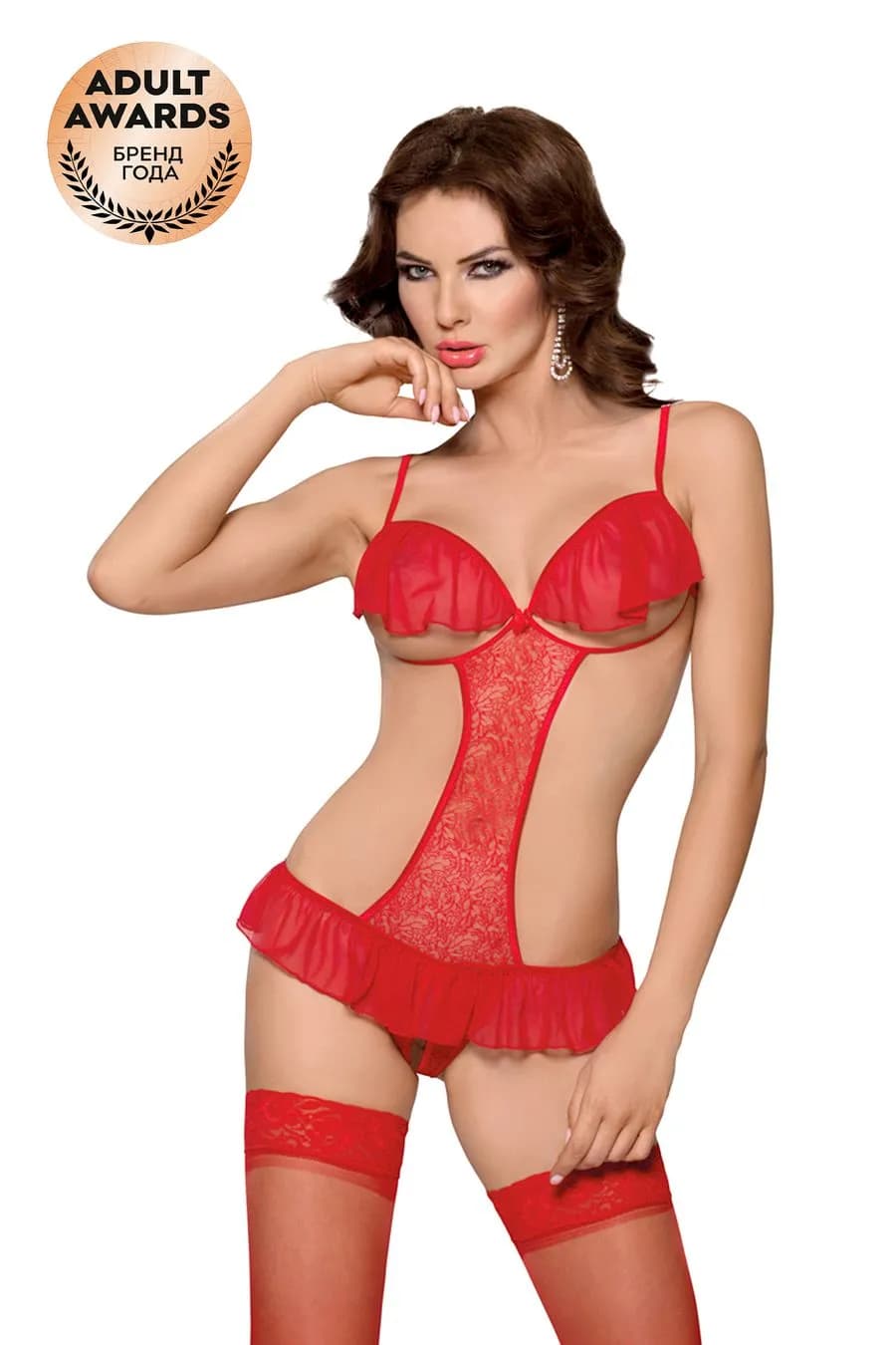 Боди c открытой грудью и интимным вырезом SoftLine Collection Orsola, красный, M\L