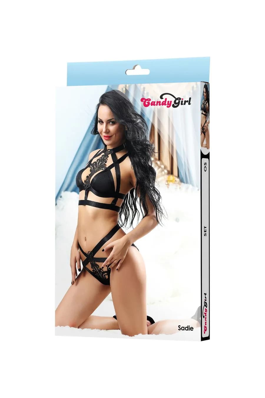 Комплект Candy Girl Sadie (бюстгальтер, трусики), трикотаж, кружево, черный, OS