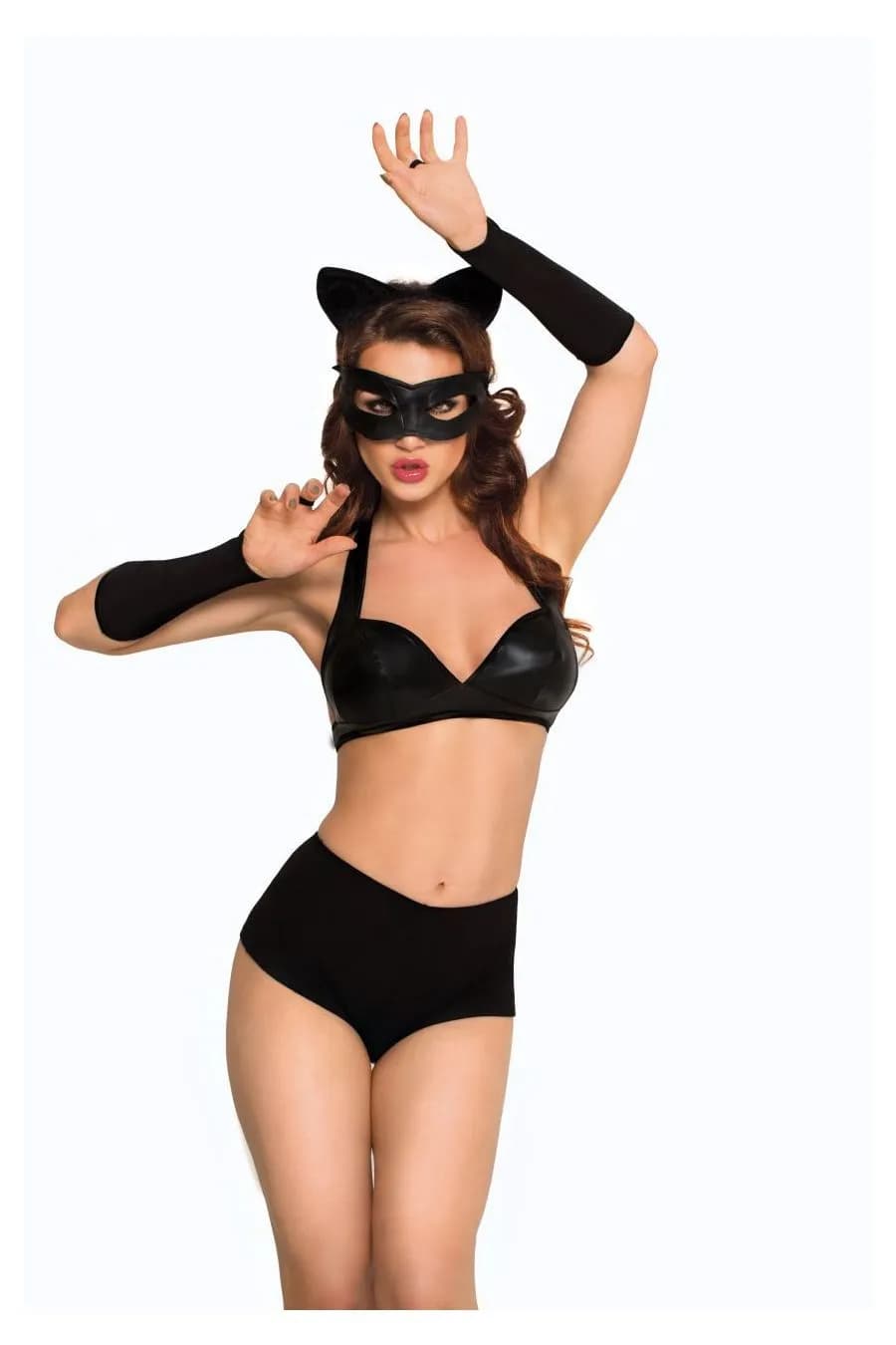 Костюм SoftLine Collection Catwoman (бюстгальтер,шортики,головной убор,маска,перчатки), черный, S, M