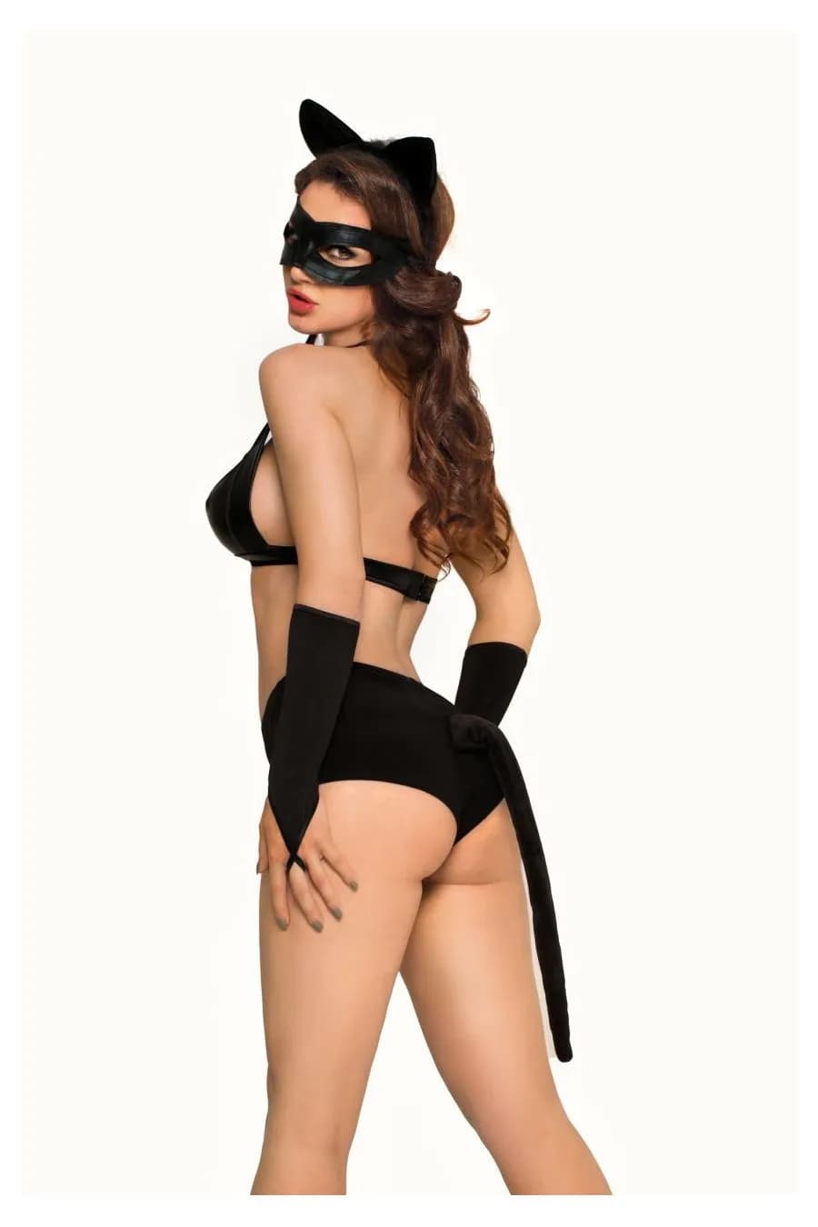Костюм SoftLine Collection Catwoman (бюстгальтер,шортики,головной убор,маска,перчатки), черный, S, M