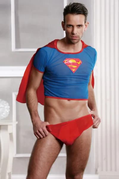 КОСТЮМ СУПЕРМЕНА CANDY BOY SUPERMAN (ФУТБОЛКА С ПЛАЩЕМ, ТРУСЫ), КРАСНО-ГОЛУБОЙ, OS