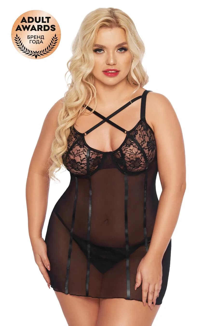 Ночная сорочка и стринги SoftLine Collection Cornelia, черный, XL, XXXL