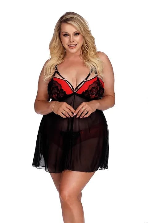 Черная сорочка Arcadia из полупрозрачного тюля XL\XXL, 3XL\4XL