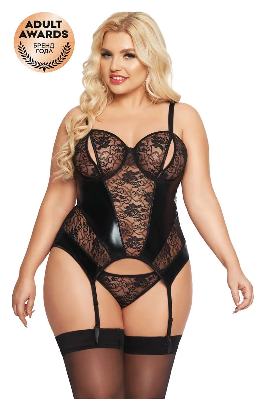 Корсет с пажами и стринги SoftLine Collection Jessica, черный, XL
