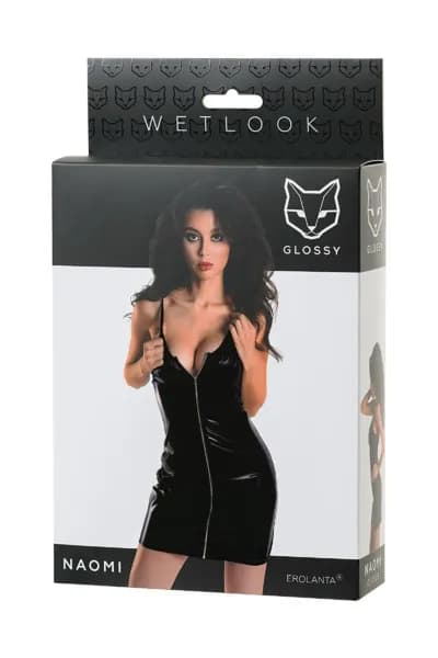 ПЛАТЬЕ GLOSSY NAOMI ИЗ МАТЕРИАЛА WETLOOK, ЧЕРНОЕ, S, M, L