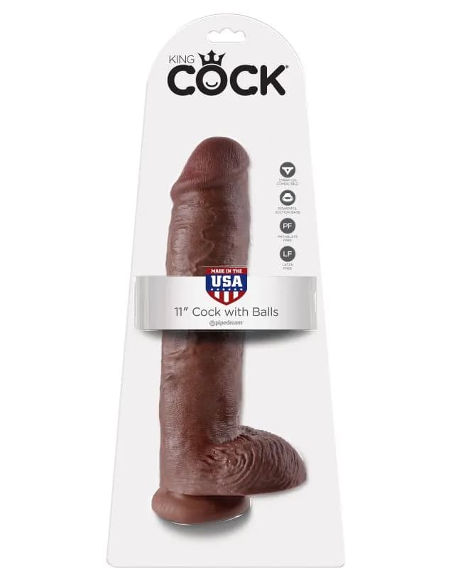 Фаллоимитатор-гигант на присоске с мошонкой коричневый King Cock 11 Cock with Balls Pipedream, длина 29.50 см, диаметр 6.30 см 