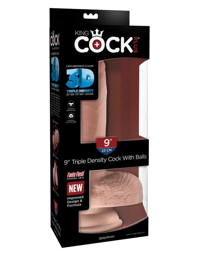 Фаллоимитатор на присоске King Cock Plus 9 Triple Density Cock with Balls - Flesh Pipedream, длина 24.10 см, диаметр 4.30 см