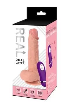 Реалистичный фаллоимитатор REAL Dual Layer с вибрацией пультом управления, dual PVC, 23х4 см.