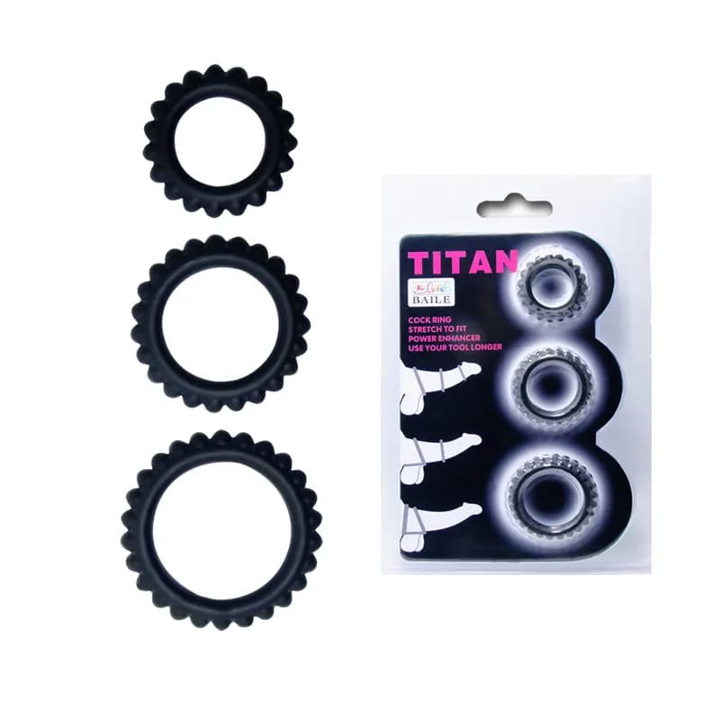 Набор из 3х ребристых эреционных колец TITAN Baile, диаметр 3.00 см