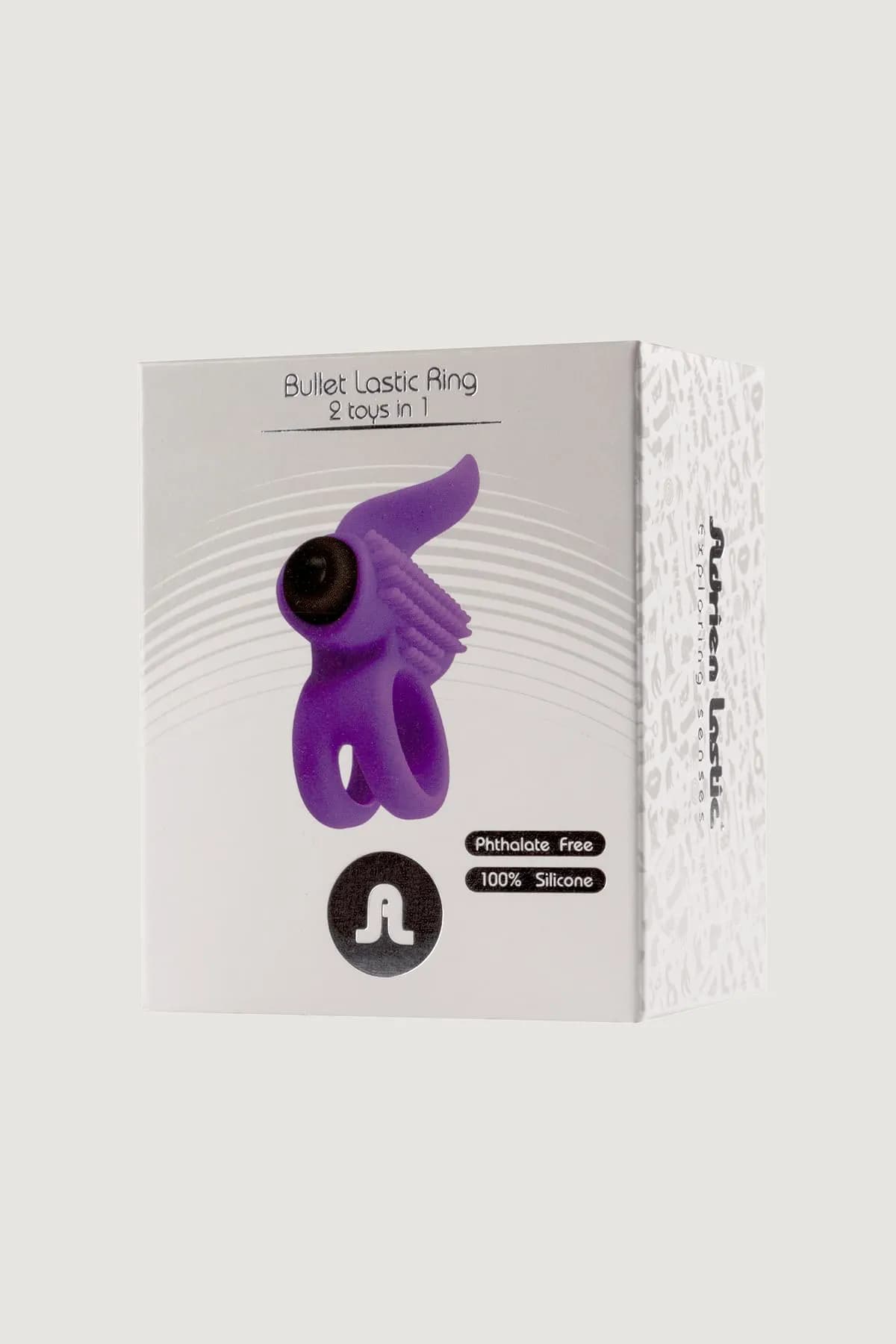 Bullet Lastic Ring Эрекционное кольцо с подхватом мошонки и стимуляцией клитора фиолетовое Adrien Lastic , c вибрацией, длина 7.00 см, диаметр 5.70 см