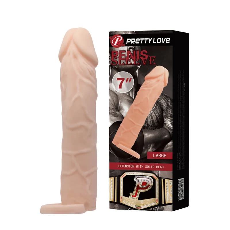 Насадка реалистик закрытая Penis sleeve 7 удлинитель Baile Pretty Love, длина 18.00 см, диаметр 3.60 см