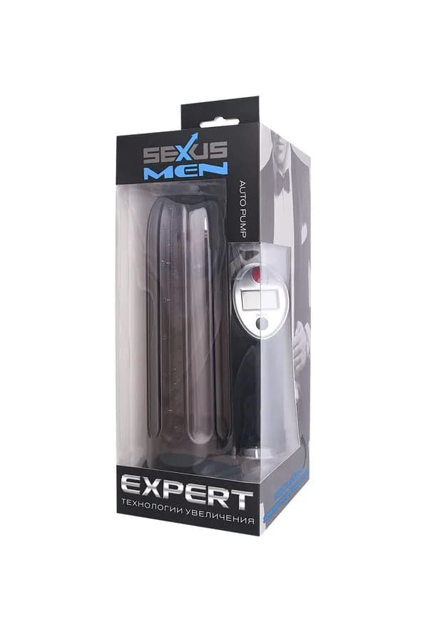 Помпа для пениса Sexus Men Expert, полуавтоматическая, с манометром, ABS пластик, черная, 27 см, Ø 7