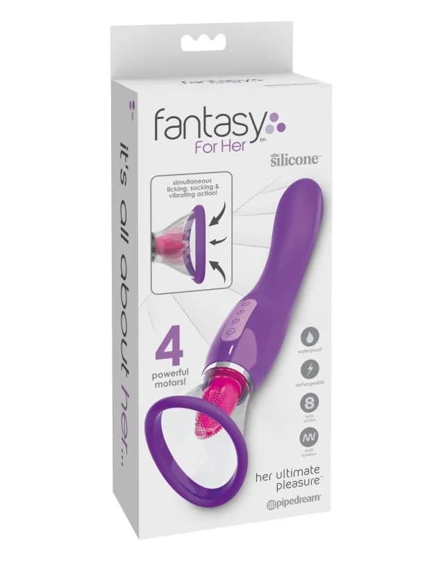Вибростимулятор с помпой и язычком Fantasy For Her Her Ultimate Pleasure Pipedream, c вибрацией, длина 25.40 см