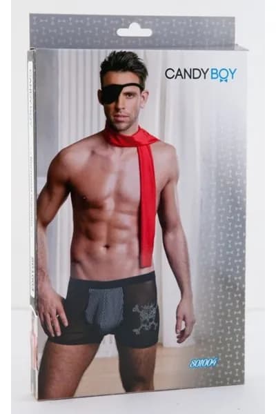 КОСТЮМ ПИРАТА CANDY BOY (ТРУСЫ, ШАРФ, ПОВЯЗКА НА ГЛАЗ), ЧЕРНО-КРАСНЫЙ, OS