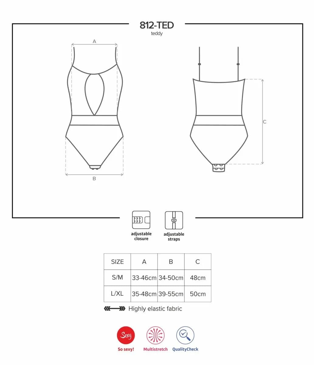 Боди полупрозрачное с кружевной вставкой черное 812-TED-1 (Obsessive) S/M