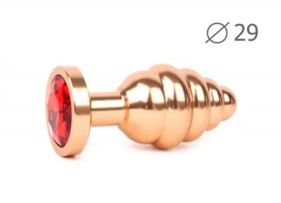 Втулка анальная GOLD PLUG SMALL (золотая), L 71 мм D 29 мм, вес 60г, цвет кристалла красный арт. AG-16-S