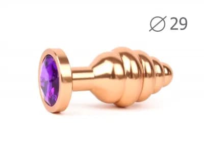 Втулка анальная GOLD PLUG SMALL (золотая), L 71 мм D 29 мм, вес 60г, цвет кристалла фиолетовый 