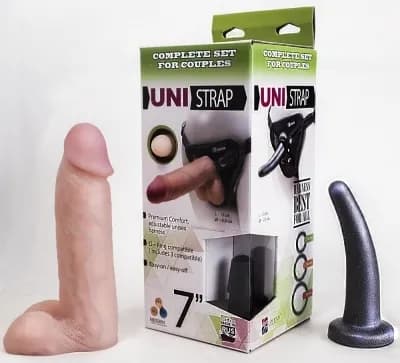 Комплект UNI STRAP 7 HARNESS BEST OF ALL: трусики с двумя насадками для страпона L 190 мм, D 44 мм / L 120 мм, D 25 мм 