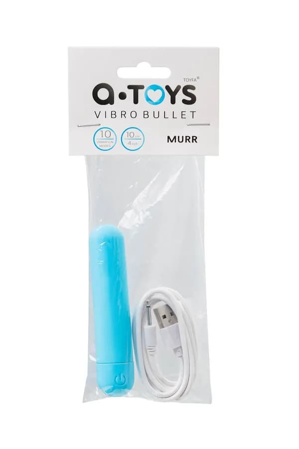 Вибропуля A-toys MURR, силикон, голубой, 10 см, 10 режимов вибрации