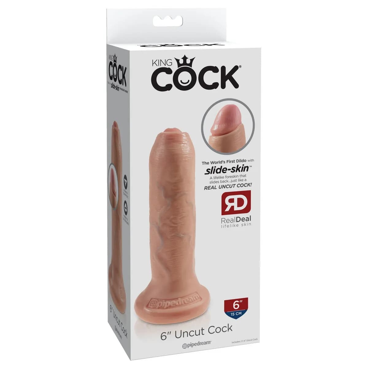 Фаллоимитатор на присоске необрезанный King Cock 6 Uncut Cock Pipedream, длина 16.50 см, диаметр 3.80см