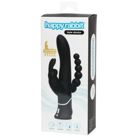 Вибратор с анальным стимулятором Happy Rabbit Triple черный 12 настроек и возможных скоростей