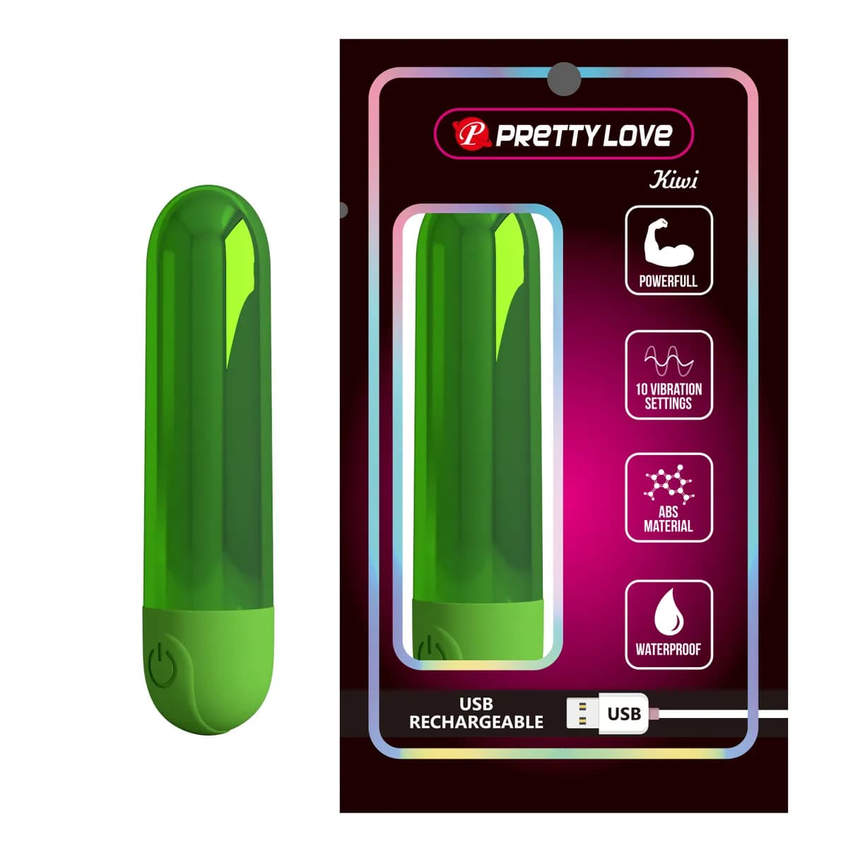 Вибропуля Kiwi, зелёная Baile Pretty Love, c вибрацией, длина 8.00 см, диаметр 1.80 см