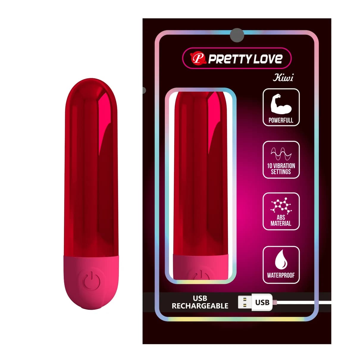 Вибропуля Kiwi, красная Baile Pretty Love, c вибрацией, длина 8.00 см, диаметр 1.80 см 